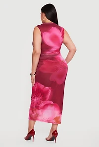 Plus Almost Famous Sleeveless Ruched Floral Maxi Dress