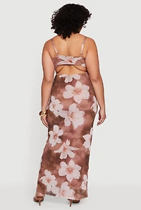 Plus Almost Famous Floral Mesh Cowl Neck Maxi Dress