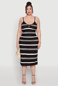 Womens Plus Size Almost Famous Striped Midi Dress, Black, Size 1X