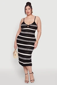 Womens Plus Size Almost Famous Striped Midi Dress, Black, Size 1X