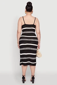 Womens Plus Size Almost Famous Striped Midi Dress, Black, Size 1X