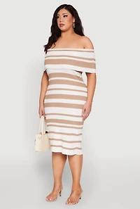 Womens Plus Size Almost Famous Off the Shoulder Striped Dress, Multi, Size 1X