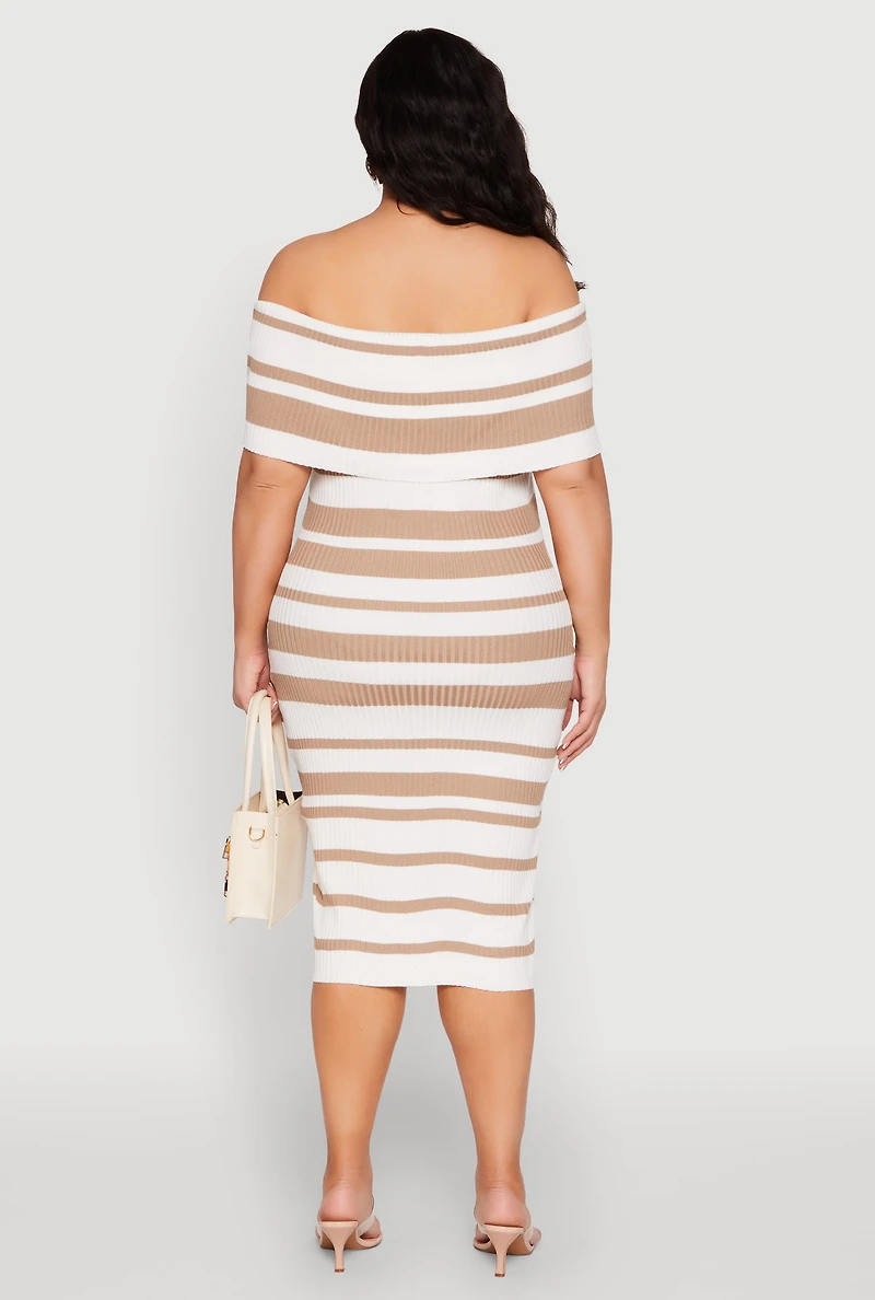Womens Plus Size Almost Famous Off the Shoulder Striped Dress, Multi, Size 1X