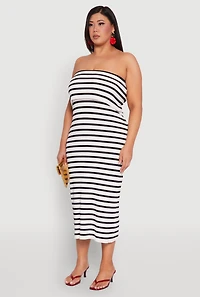 Womens Plus Size Striped Rib Knit Overlay Sweater Dress, Multi, Size 3X