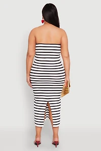 Womens Plus Size Striped Rib Knit Overlay Sweater Dress, Multi, Size 3X