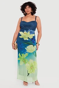 Plus Almost Famous Sweetheart Cowl Neck Floral Bustier Dress