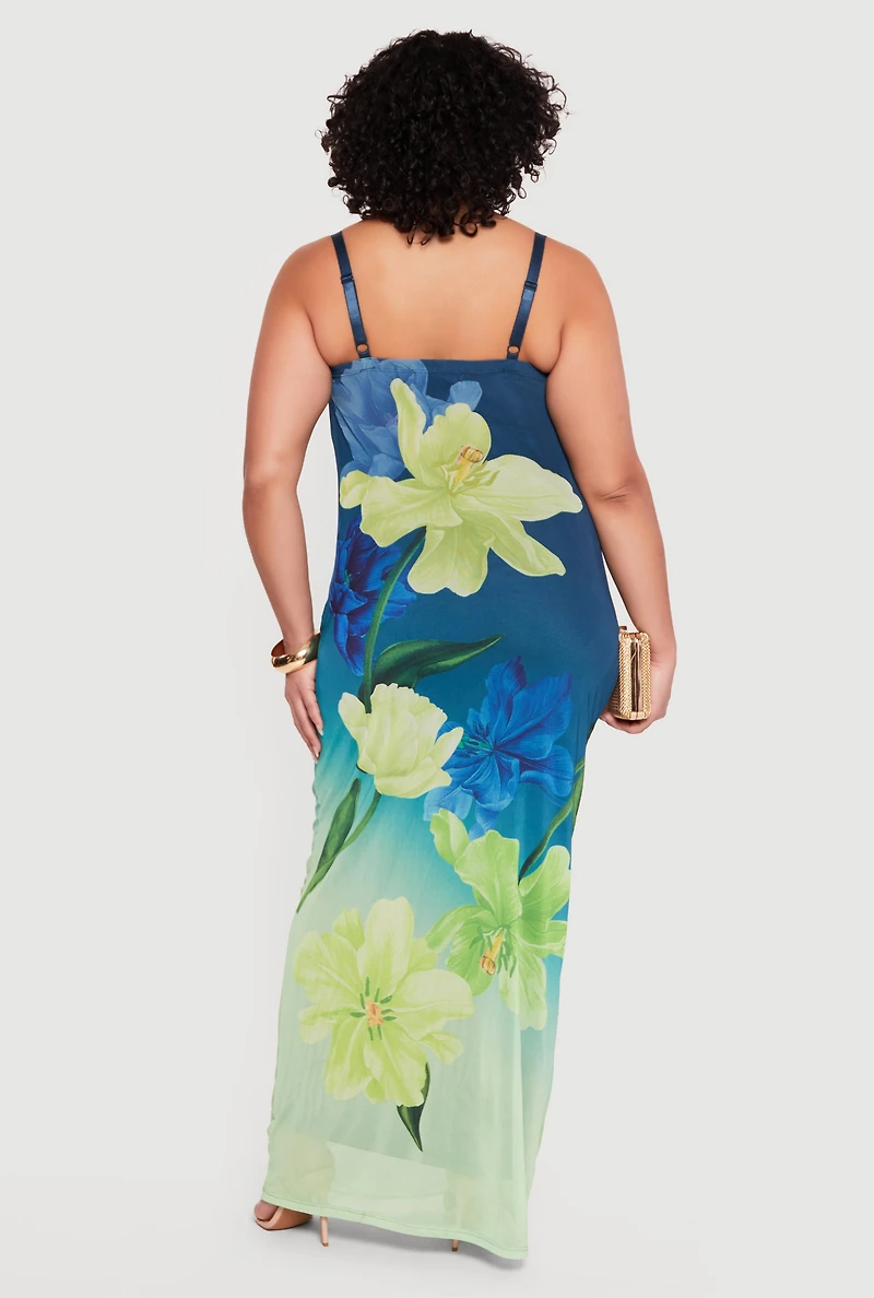 Plus Almost Famous Sweetheart Cowl Neck Floral Bustier Dress