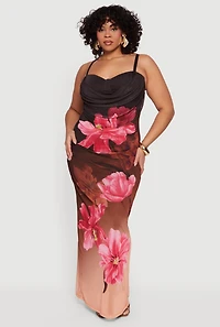 Plus Almost Famous Sweetheart Cowl Neck Floral Bustier Dress