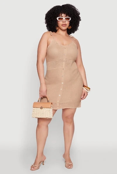 Womens Plus Size Almost Famous Tie Strap Mini Dress, Beige, Size 2X