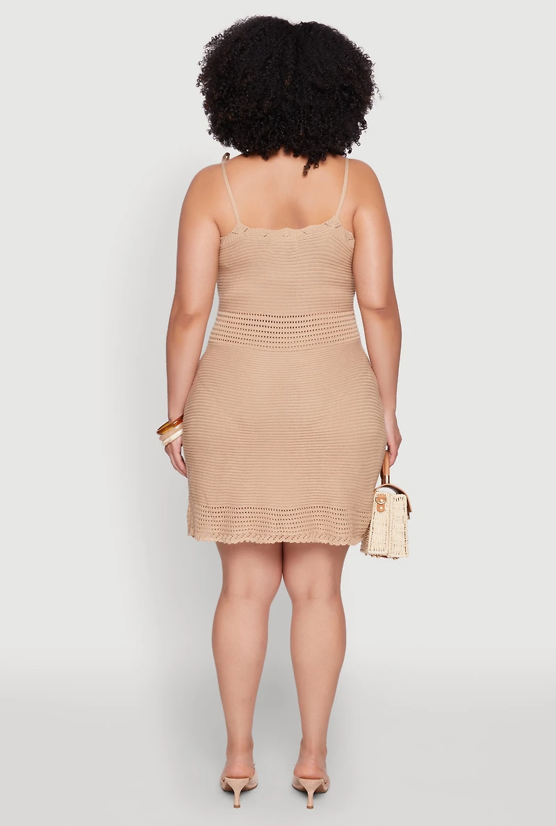 Womens Plus Size Almost Famous Tie Strap Mini Dress, Beige, Size 2X