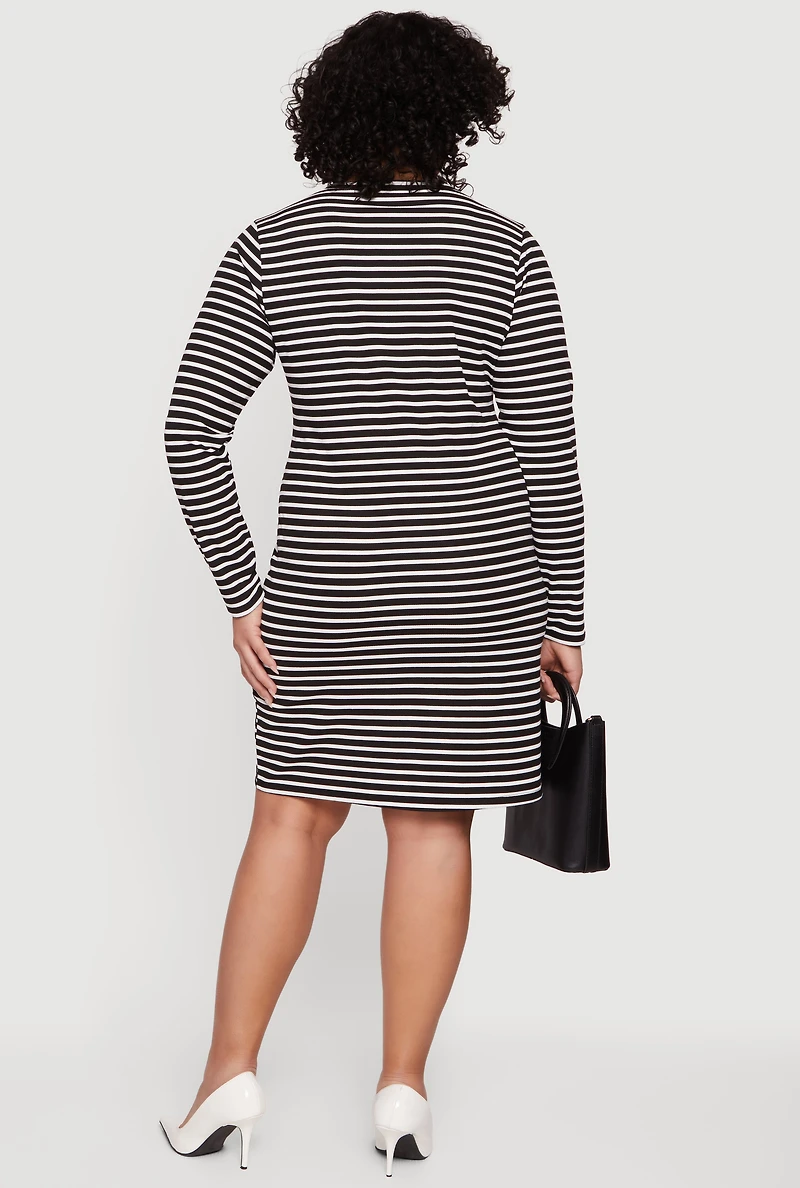 Plus Almost Famous Ribbed Knit Striped Long Sleeve Dress