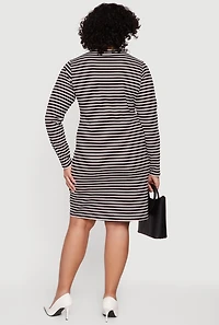 Plus Almost Famous Ribbed Knit Striped Long Sleeve Dress