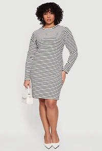 Plus Almost Famous Ribbed Knit Striped Long Sleeve Dress