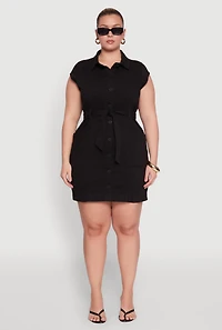 Womens Plus Denim Cargo Pocket Shirt Dress,