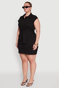 Womens Plus Size Denim Cargo Pocket Shirt Dress, Black, Size 2X