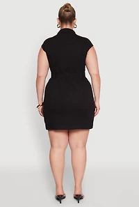 Womens Plus Denim Cargo Pocket Shirt Dress,