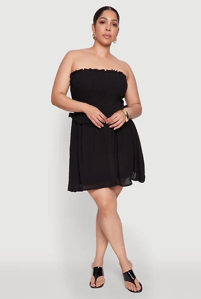 Plus Gauze Knit Smocked Mini Dress