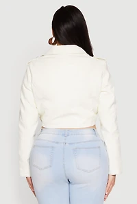 Womens Plus Size Daisy Faux Leather Belted Moto Jacket, White, Size 3X