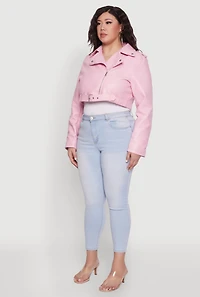 Womens Plus Daisy Faux Leather Belted Moto Jacket,