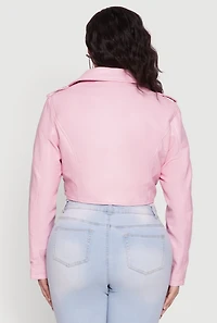 Womens Plus Daisy Faux Leather Belted Moto Jacket,