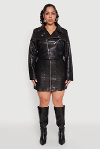 Womens Plus Size Daisy Faux Leather Cropped Moto Jacket, Black, Size 2X