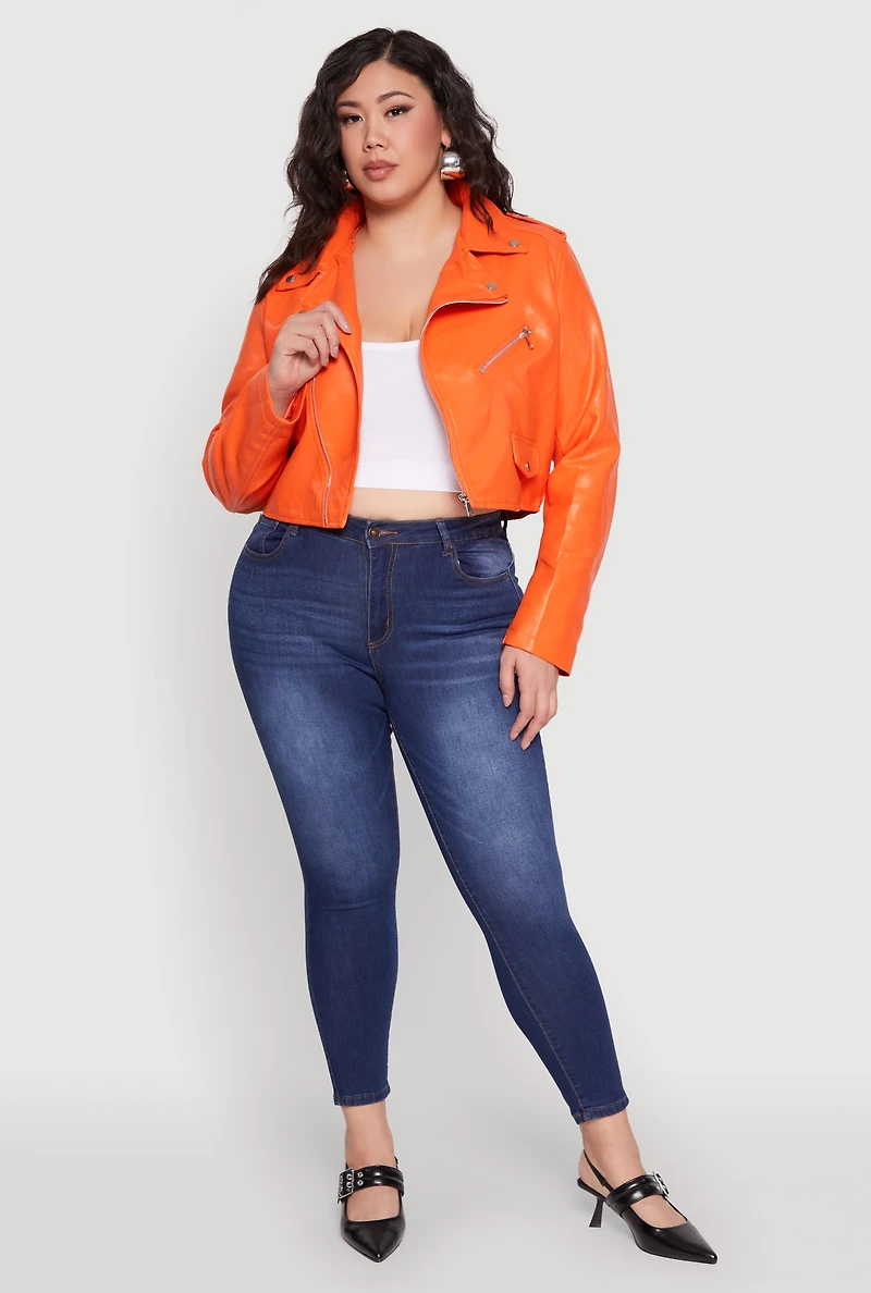 Plus Daisy Faux Leather Cropped Moto Jacket
