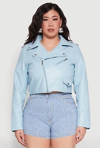 Womens Plus Daisy Faux Leather Cropped Moto Jacket, 2X