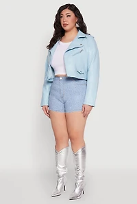 Womens Plus Daisy Faux Leather Cropped Moto Jacket, 2X