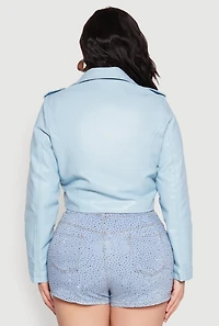 Womens Plus Daisy Faux Leather Cropped Moto Jacket, 2X