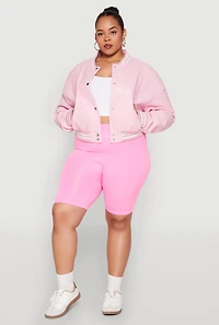 Womens Plus Size Daisy Faux Leather Varsity Jacket, Pink, Size 1X