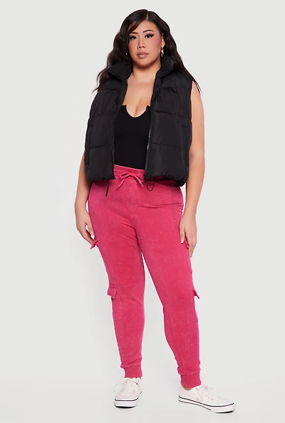 Plus Drawstring Hem Zip Front Puffer Vest