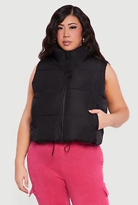 Plus Drawstring Hem Zip Front Puffer Vest