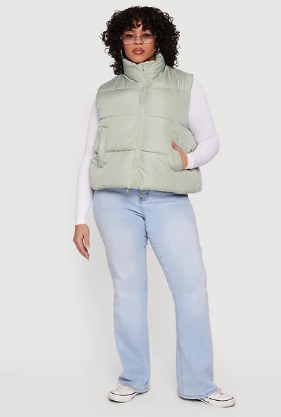 Plus Drawstring Hem Zip Front Puffer Vest