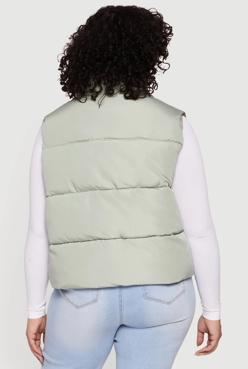 Plus Drawstring Hem Zip Front Puffer Vest
