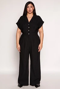 Plus Pinstripe Wide Leg Jumpsuit