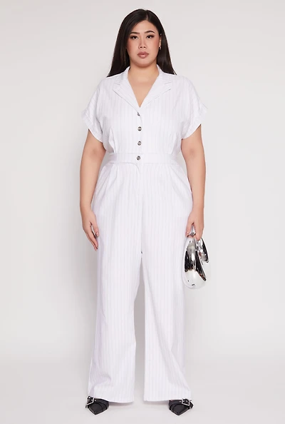 Plus Pinstripe Wide Leg Jumpsuit