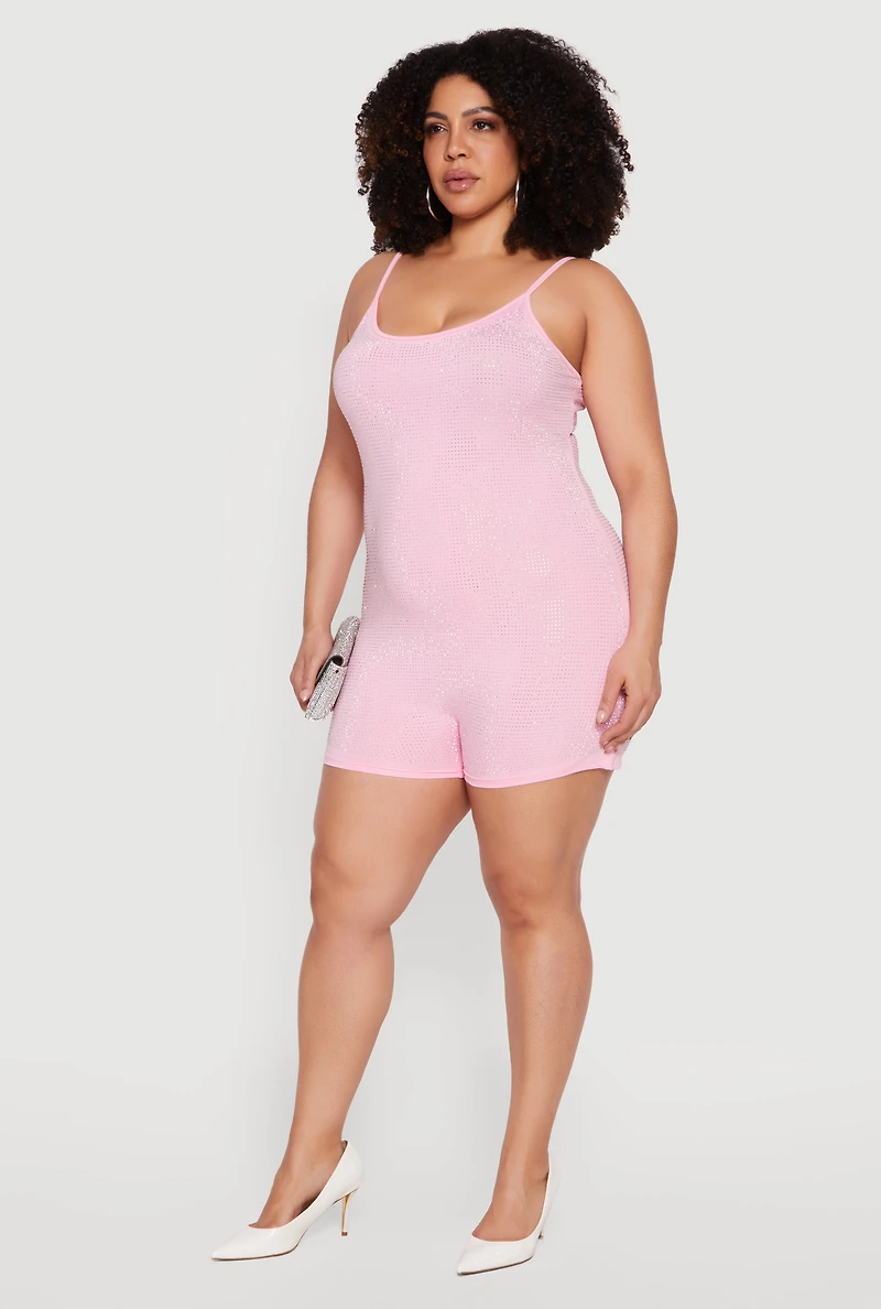 Plus Rhinestone Cami Romper