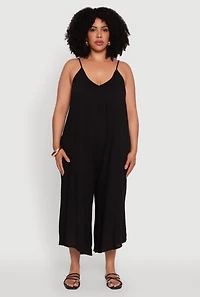 Womens Plus V-Neck Wide Leg Jumpsuit, 2X