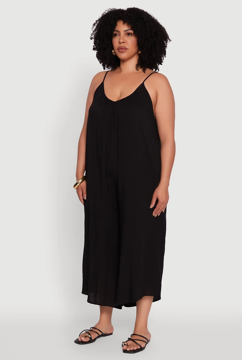 Womens Plus V-Neck Wide Leg Jumpsuit, 2X