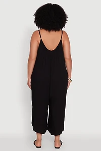 Womens Plus V-Neck Wide Leg Jumpsuit, 2X