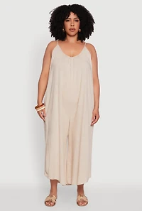 Womens Plus V-Neck Wide Leg Jumpsuit, 1X