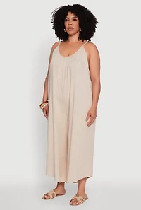 Womens Plus V-Neck Wide Leg Jumpsuit, 1X