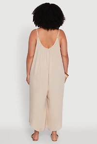 Womens Plus V-Neck Wide Leg Jumpsuit,