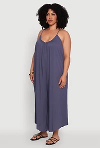 Womens Plus Size V-Neck Wide Leg Jumpsuit, Blue, Size 1X