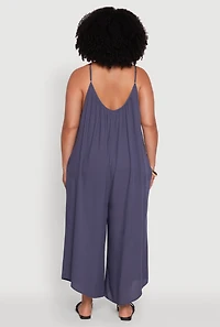 Womens Plus Size V-Neck Wide Leg Jumpsuit, Blue, Size 1X