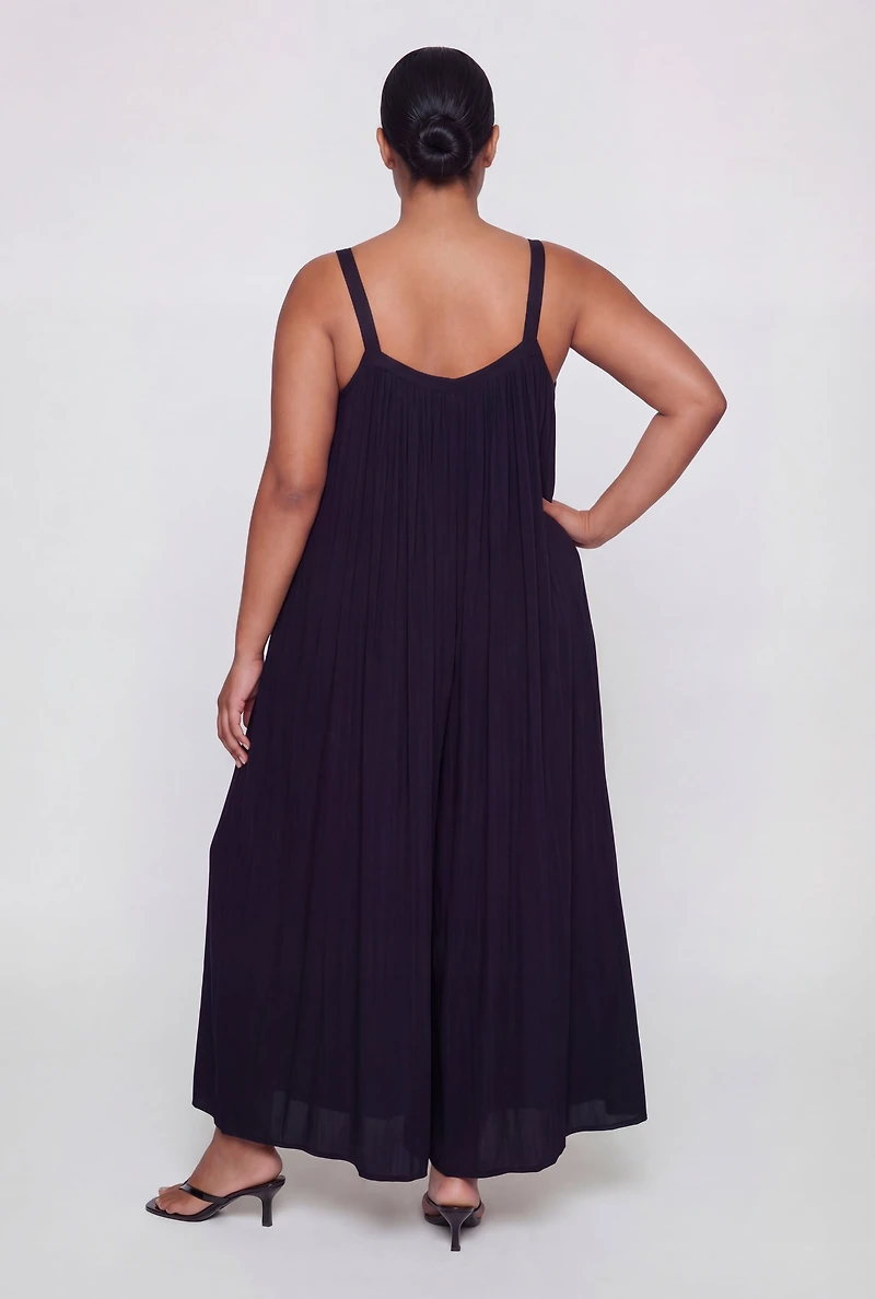Plus Sleeveless Wide Leg Jumpsuit with Pockets