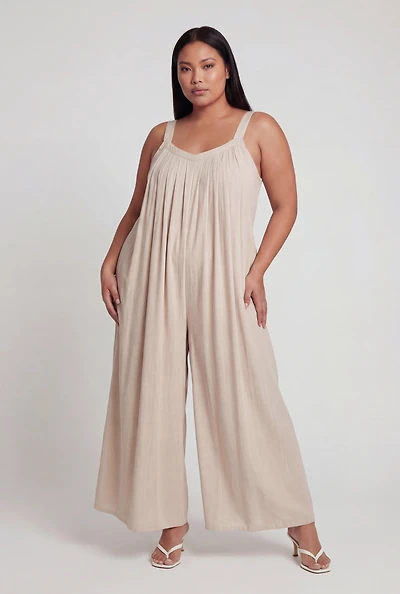 Plus Sleeveless Wide Leg Jumpsuit with Pockets
