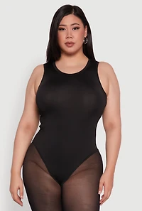 Womens Plus Daisy Sleeveless Crew Neck Bodysuit, Black,