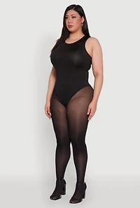 Womens Plus Daisy Sleeveless Crew Neck Bodysuit, Black,
