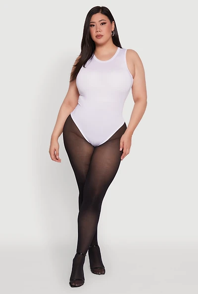 Womens Plus Size Daisy Sleeveless Crew Neck Bodysuit, White, Size 1X